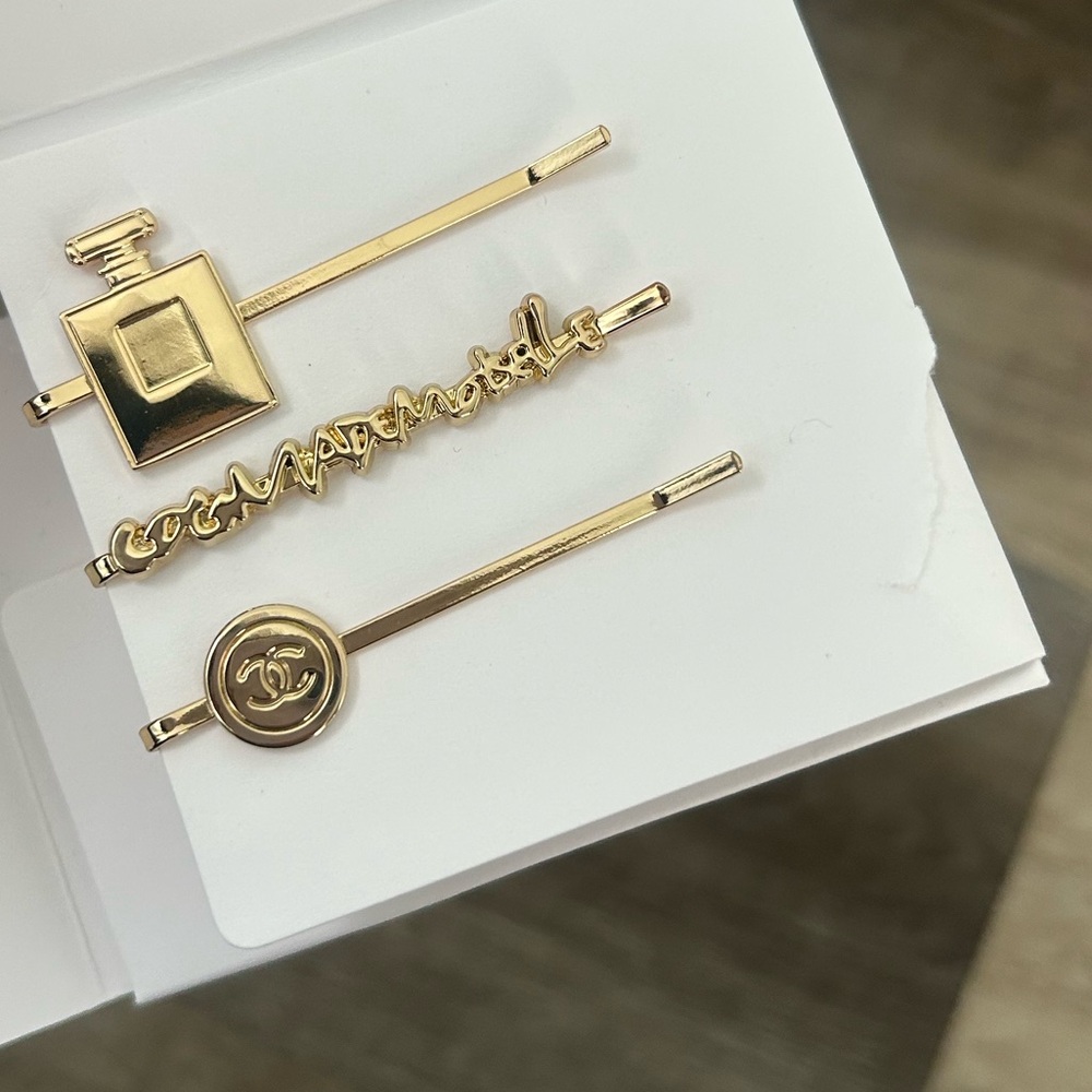 Chanel Coco Gold Hair Clips x 3 pack